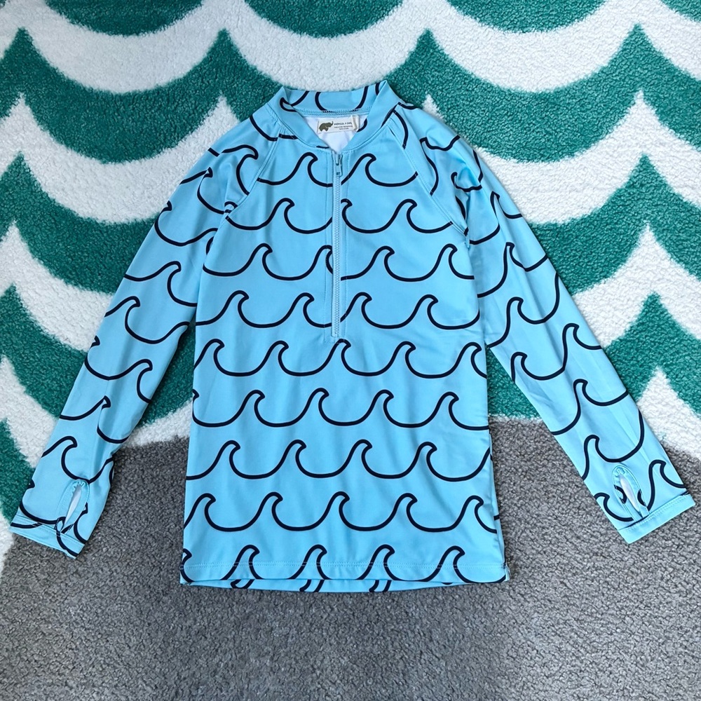 Monica + Andy Long Sleeve Rashguard Top (Sky Blue/Navy) Size 8